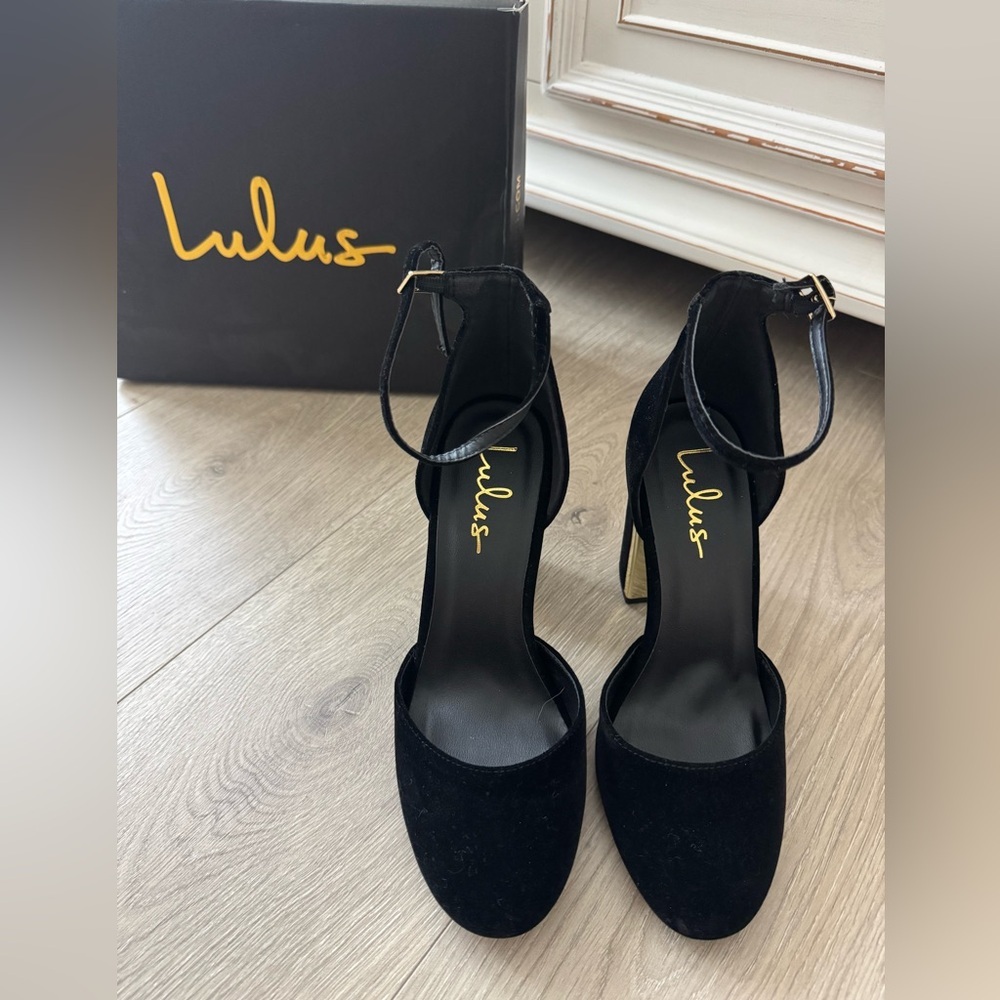 Lulu's Black Velvet Ankle Strap Heels - Picture 2 of 8